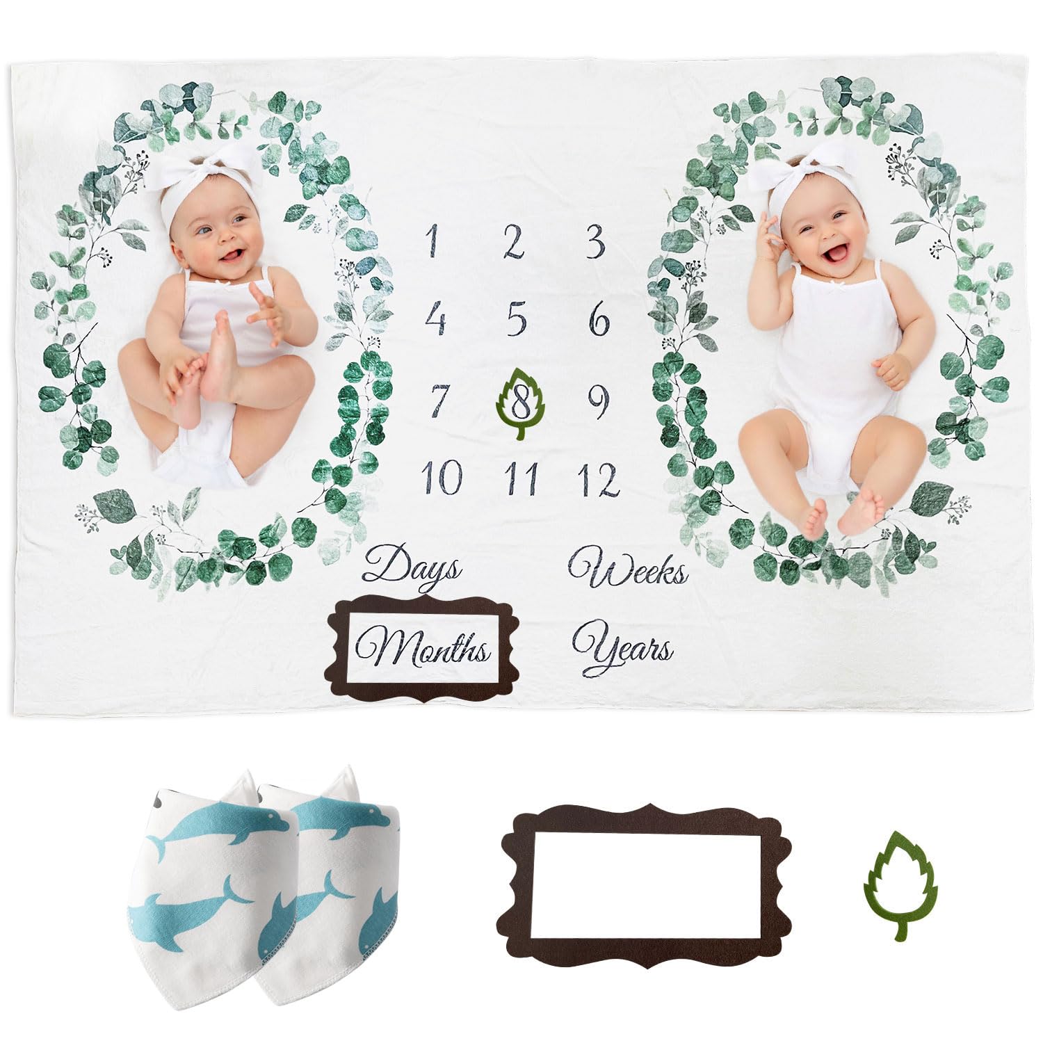 Vlokup Twins Milestone Blanket wreath close up for timeless baby photos