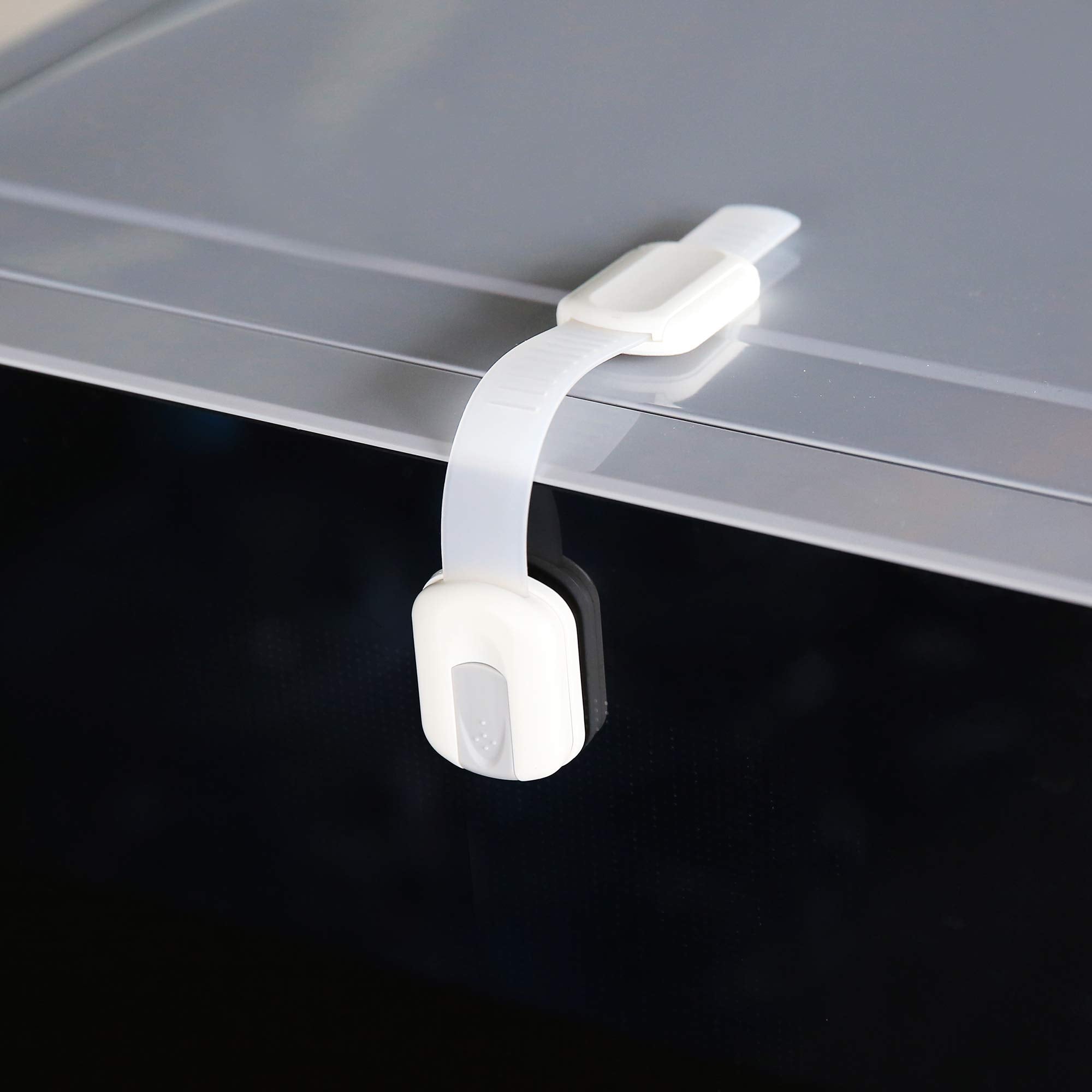 Vmaisi white cabinet straps blend with interiors while safeguarding items.