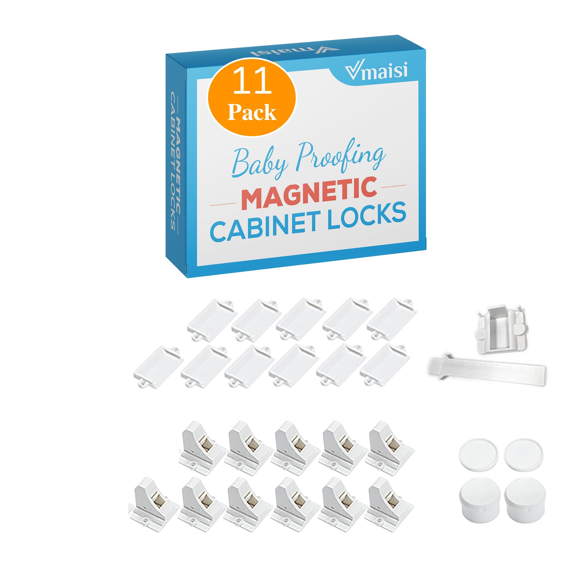 Vmaisi ChildProof Magnetic Cabinet Locks 11-locks 2-keys kit for safer storage.