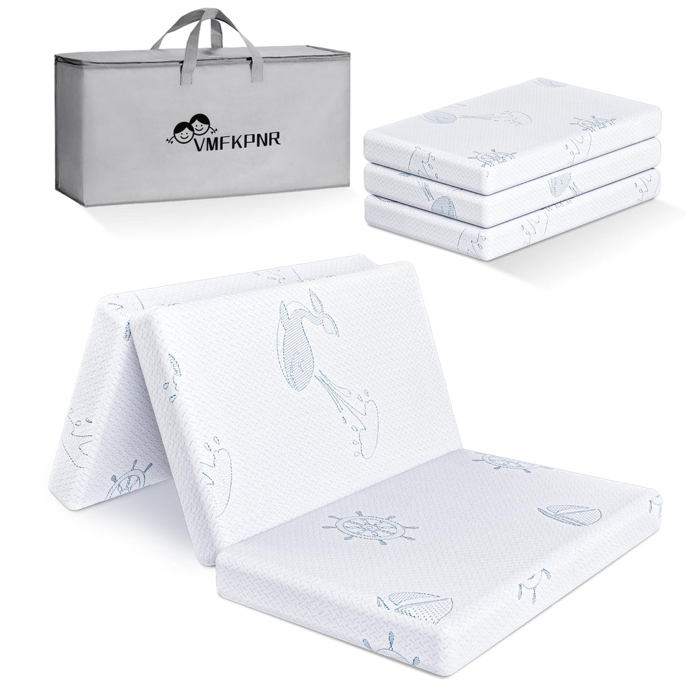 VMFKPNR trifold mattress folded in travel bag, showcasing portable comfort on the go.