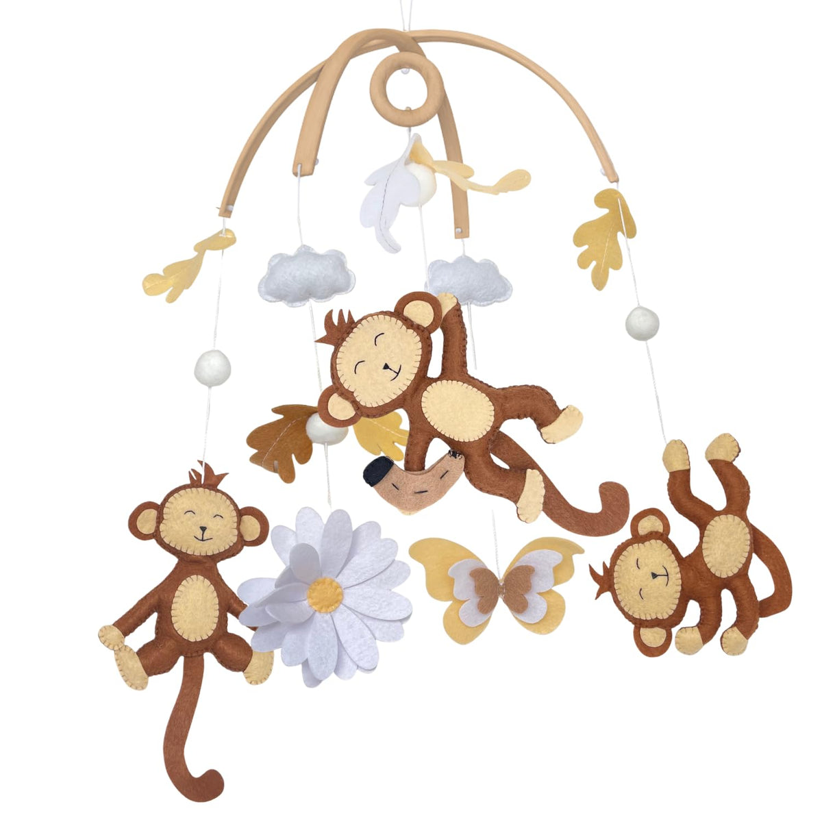 VN3BTOY Jungle Monkeys mobile with hand-sewn monkeys for calm nap-time display