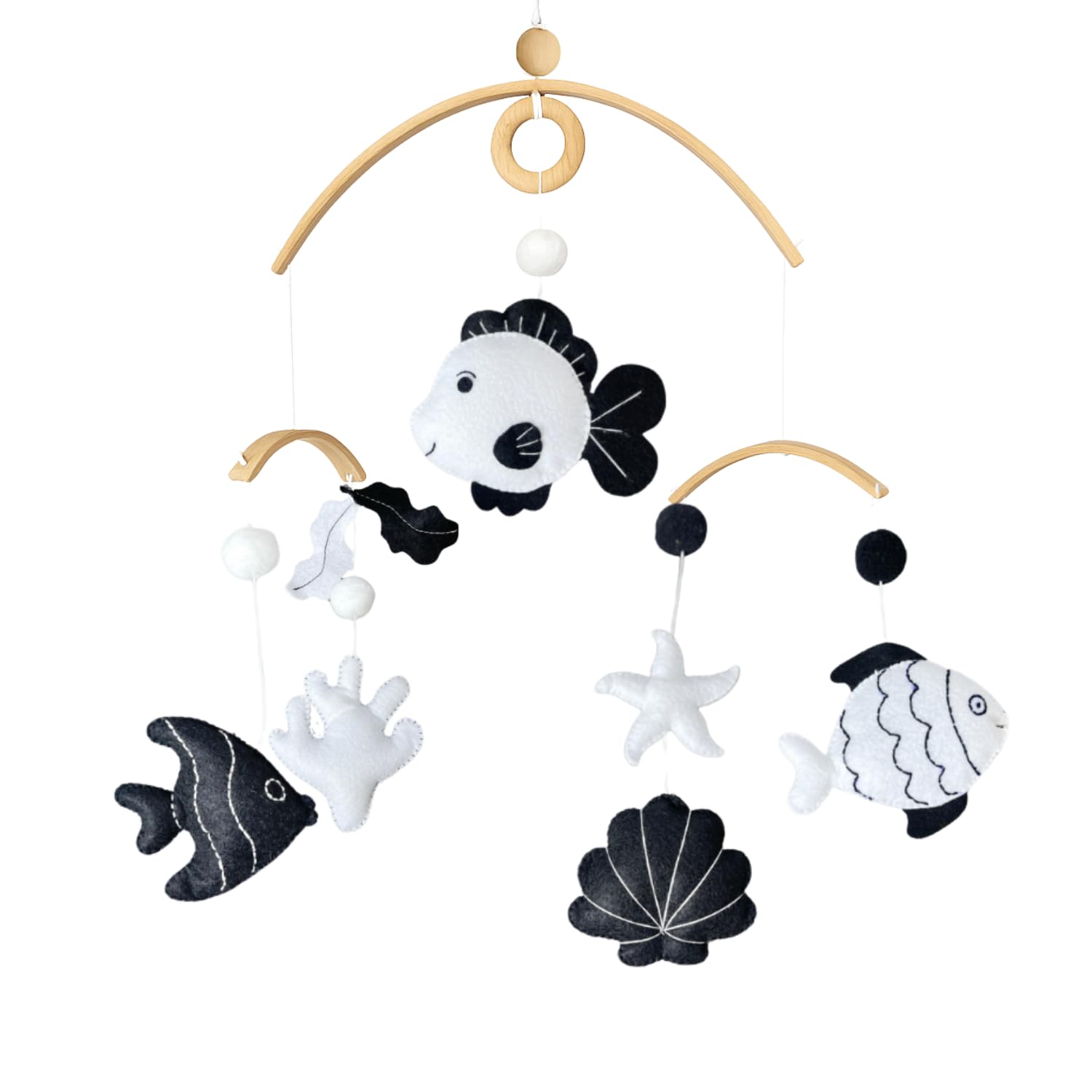 VN3BTOY Montessori Baby Mobile: black-and-white fish supports newborn visual development.
