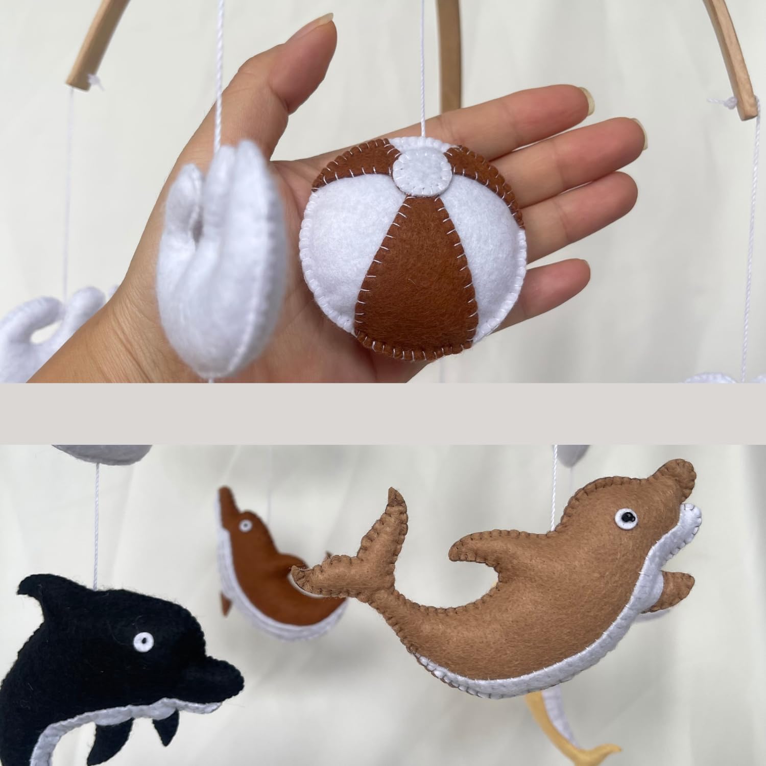 VN3BTOY Soft Felt Dolphins offer soothing focal point for nap routines.