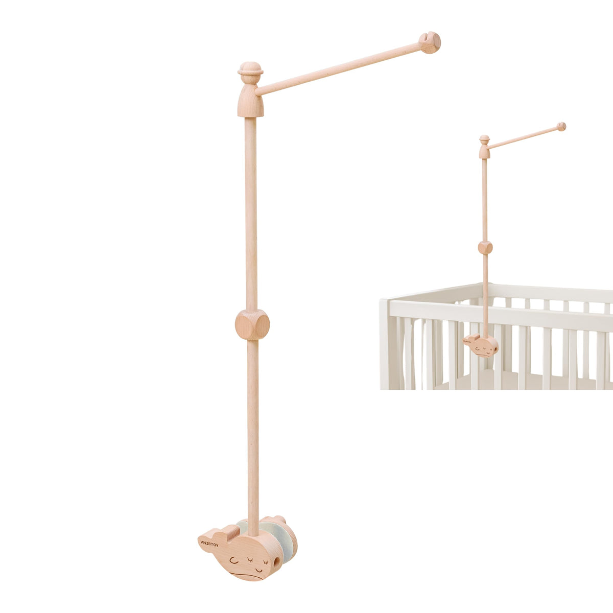 VN3BTOY wooden crib mobile arm beech durability in nursery