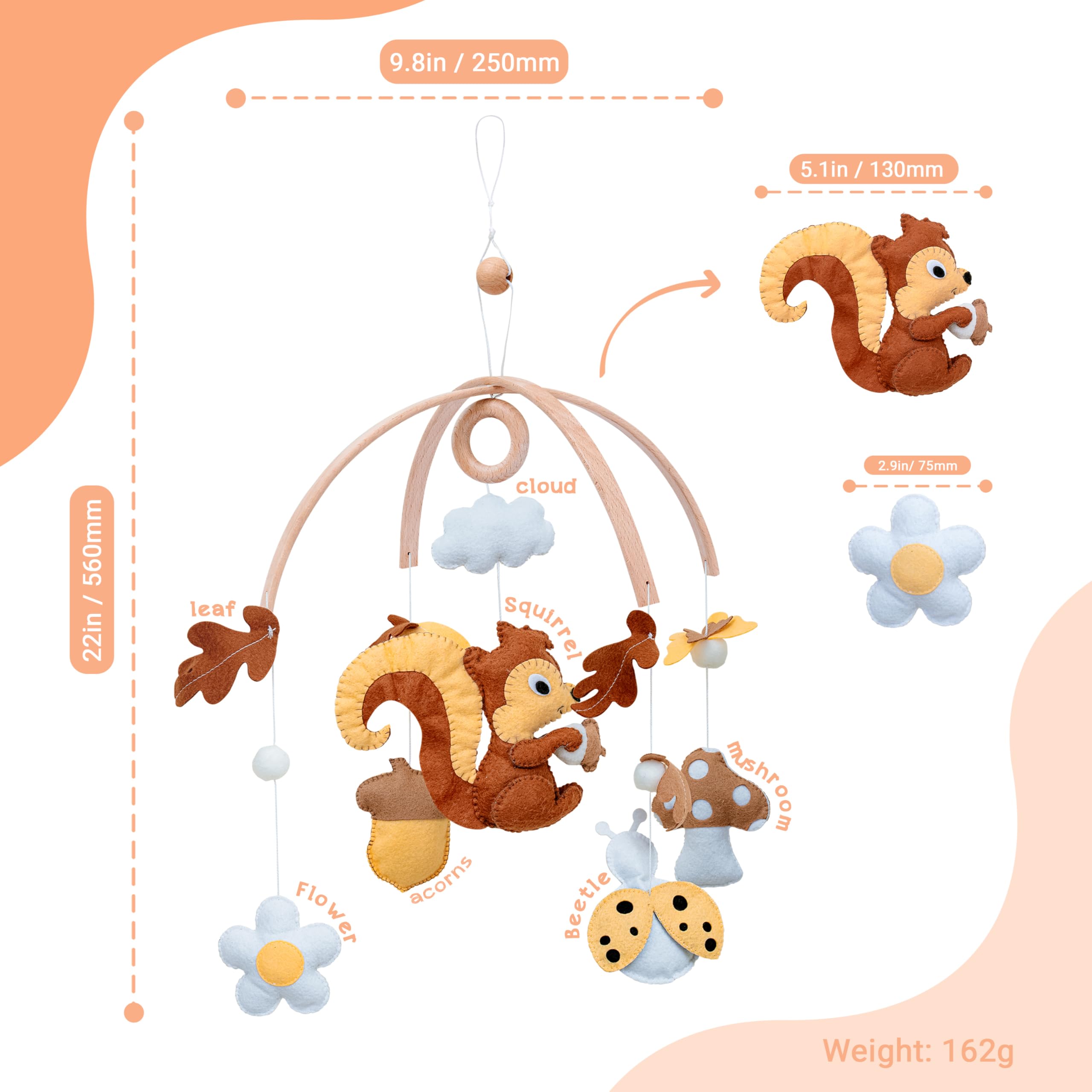 VN3BTOY Woodland Nursery Mobile acorns detail supports forest-theme imagination.