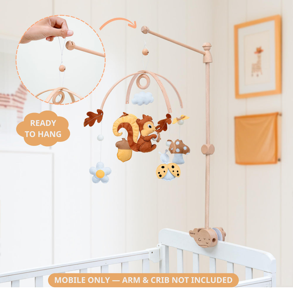 VN3BTOY Woodland Nursery Mobile leaves close-up encourages tactile and visual exploration.