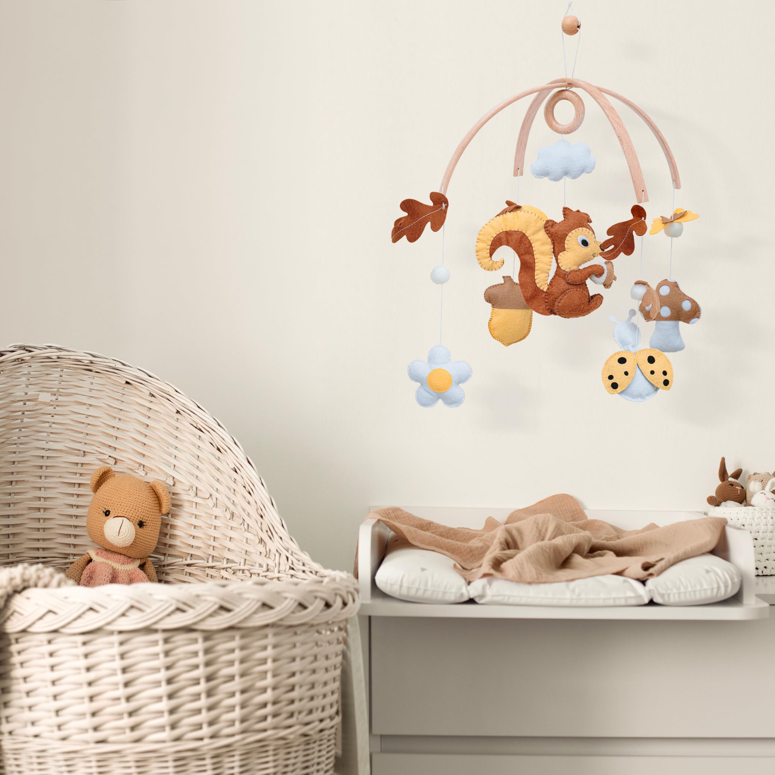 VN3BTOY Woodland Nursery Mobile wooden rod and hardware ensure sturdy setup.