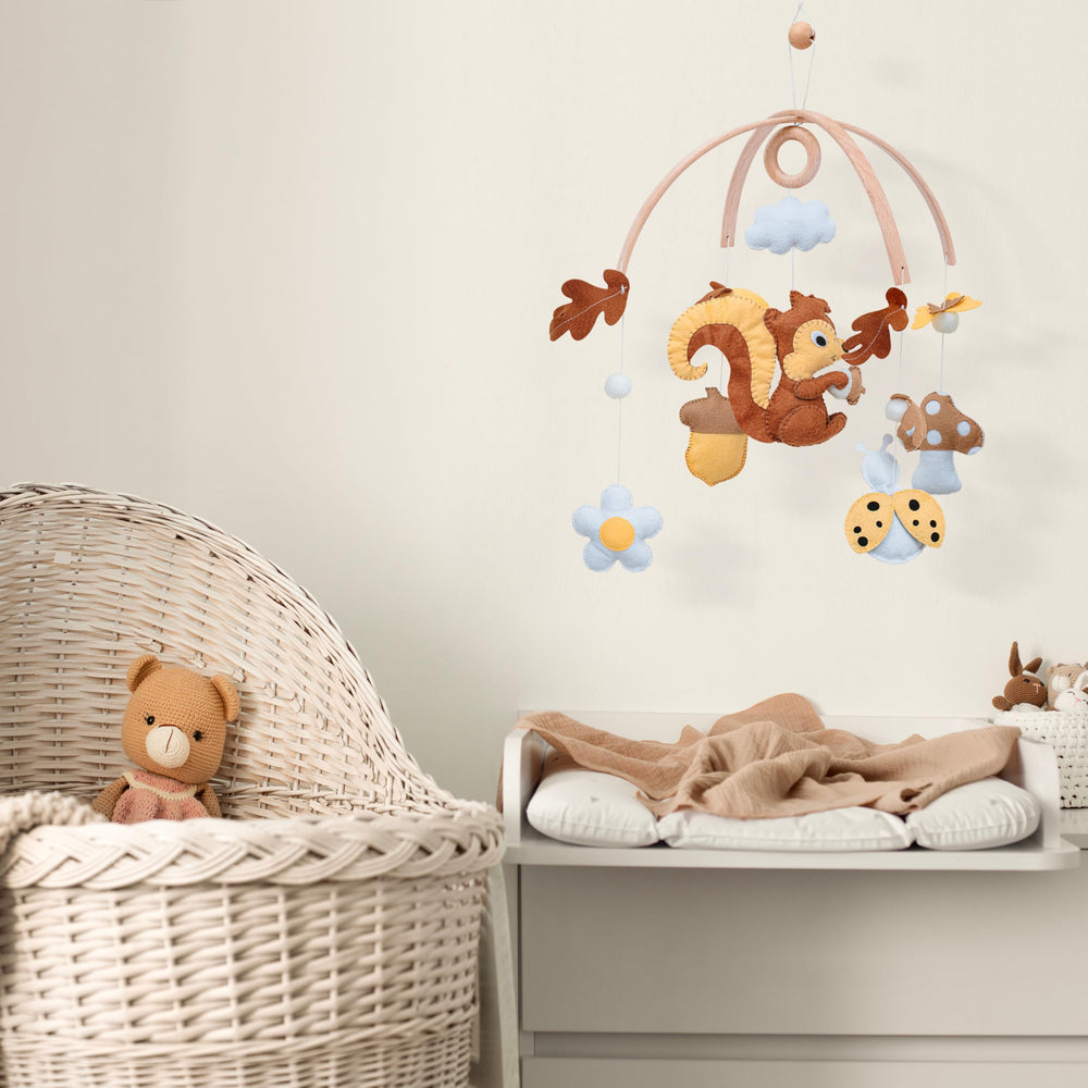 VN3BTOY Woodland Nursery Mobile wooden rod and hardware ensure sturdy setup.
