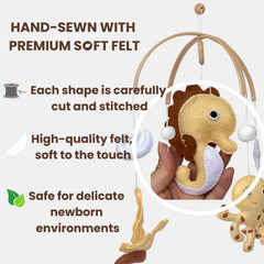 VN3BTOY ocean mobile seahorse close-up highlights hand-sewn craftsmanship and tactile softness