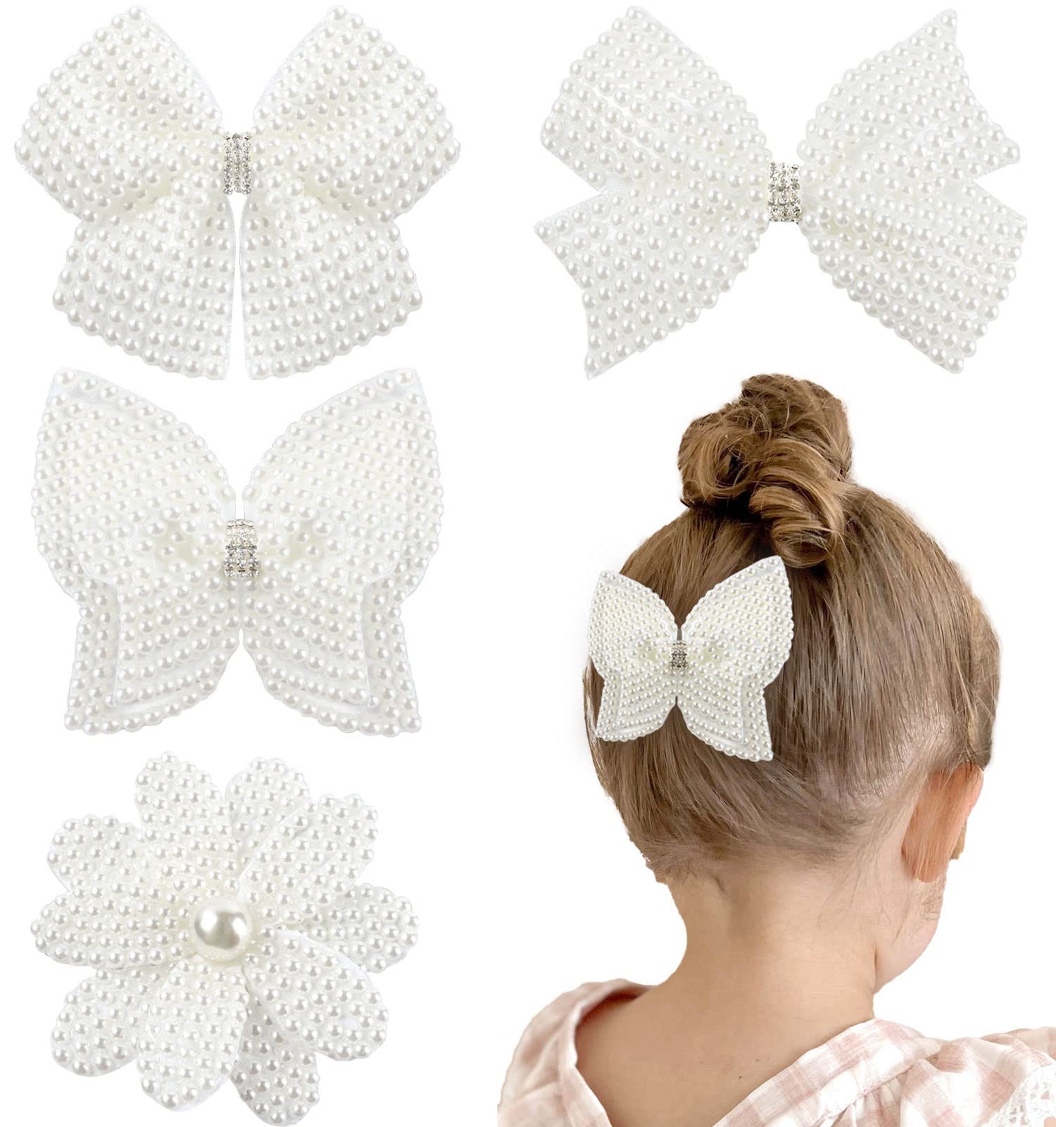VOBOBE pearl hair bow white butterfly clip ideal for weddings and photos