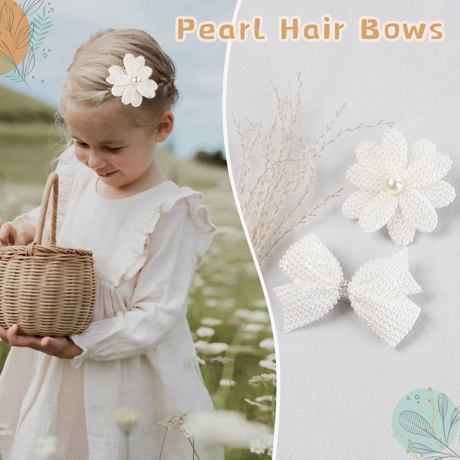 VOBOBE pearl hair bow clip for baby’s fine hair holds secure all day