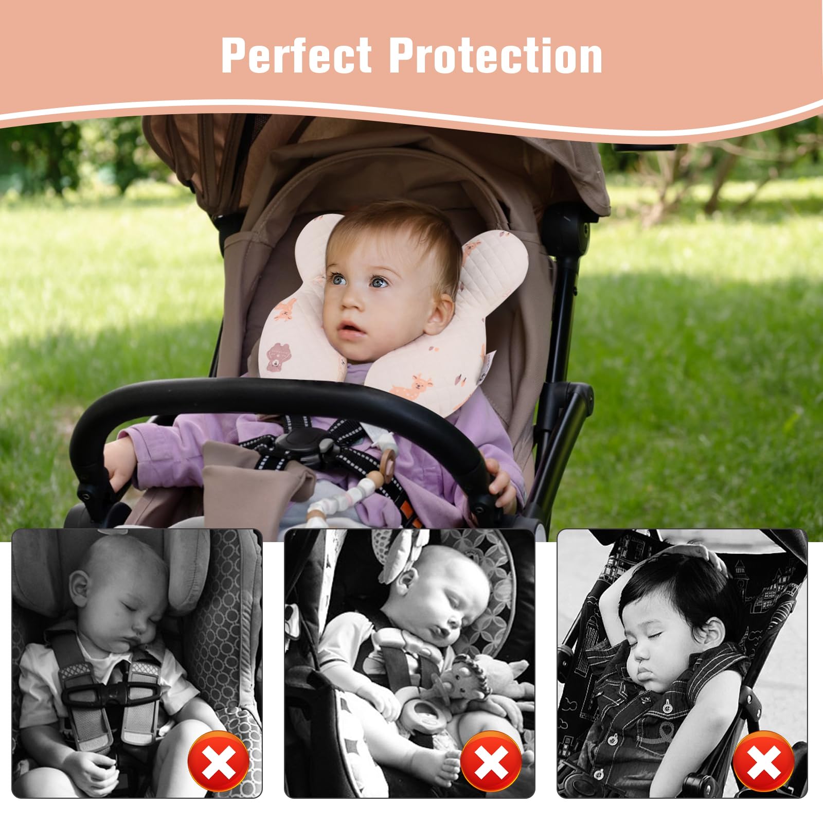 vocheer baby neck pillow in car seat use illustrated for secure travel