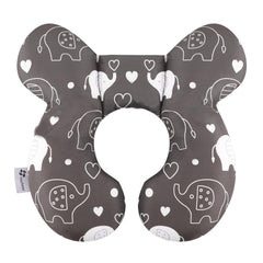 Vocheer Baby Travel Pillow elephant front view shows plush cotton fabric for comfy support on the go.