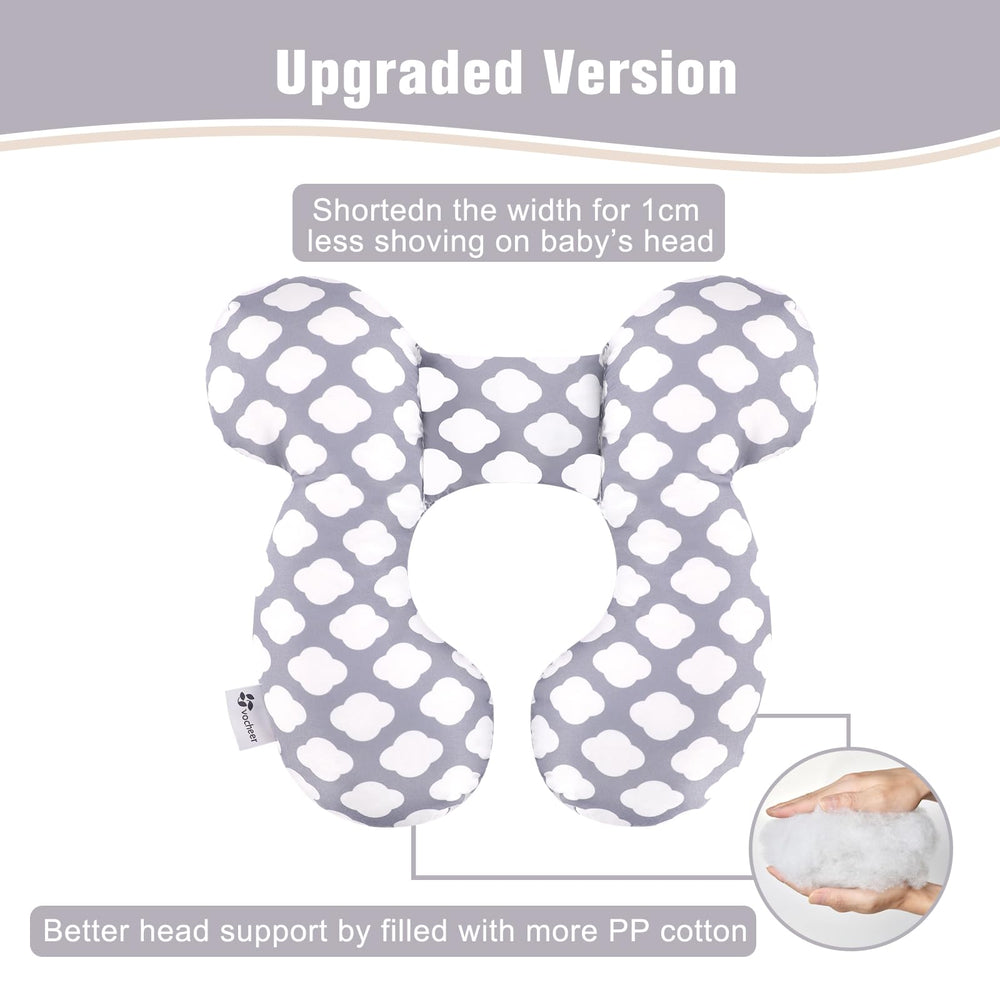 vocheer Baby Travel Pillow head-neck cradle in a stroller for stable rides.
