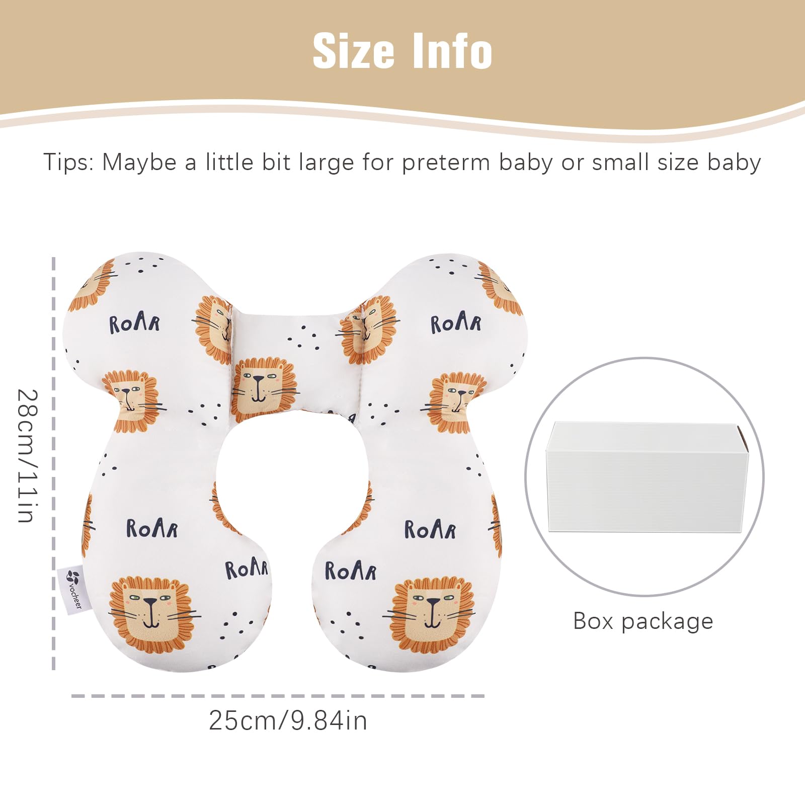 vocheer Baby Travel Pillow upgraded in car seat shows cradle for steady head position