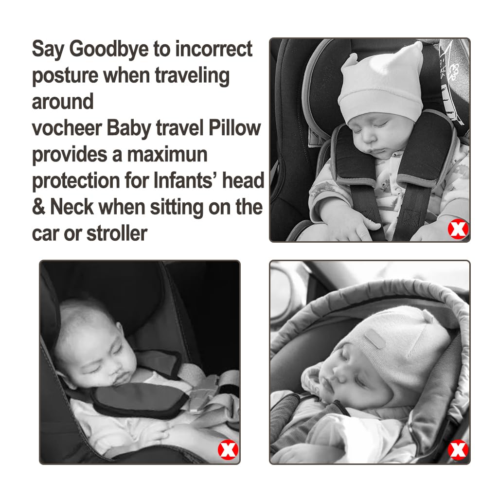 Vocheer Baby Travel Pillow U-shaped design demonstrates enhanced alignment and reduced neck strain.