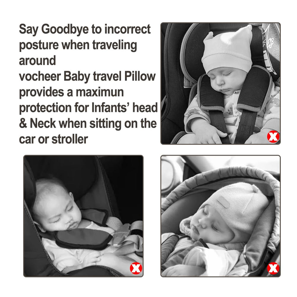 Vocheer Baby Travel Pillow U-shaped design demonstrates enhanced alignment and reduced neck strain.