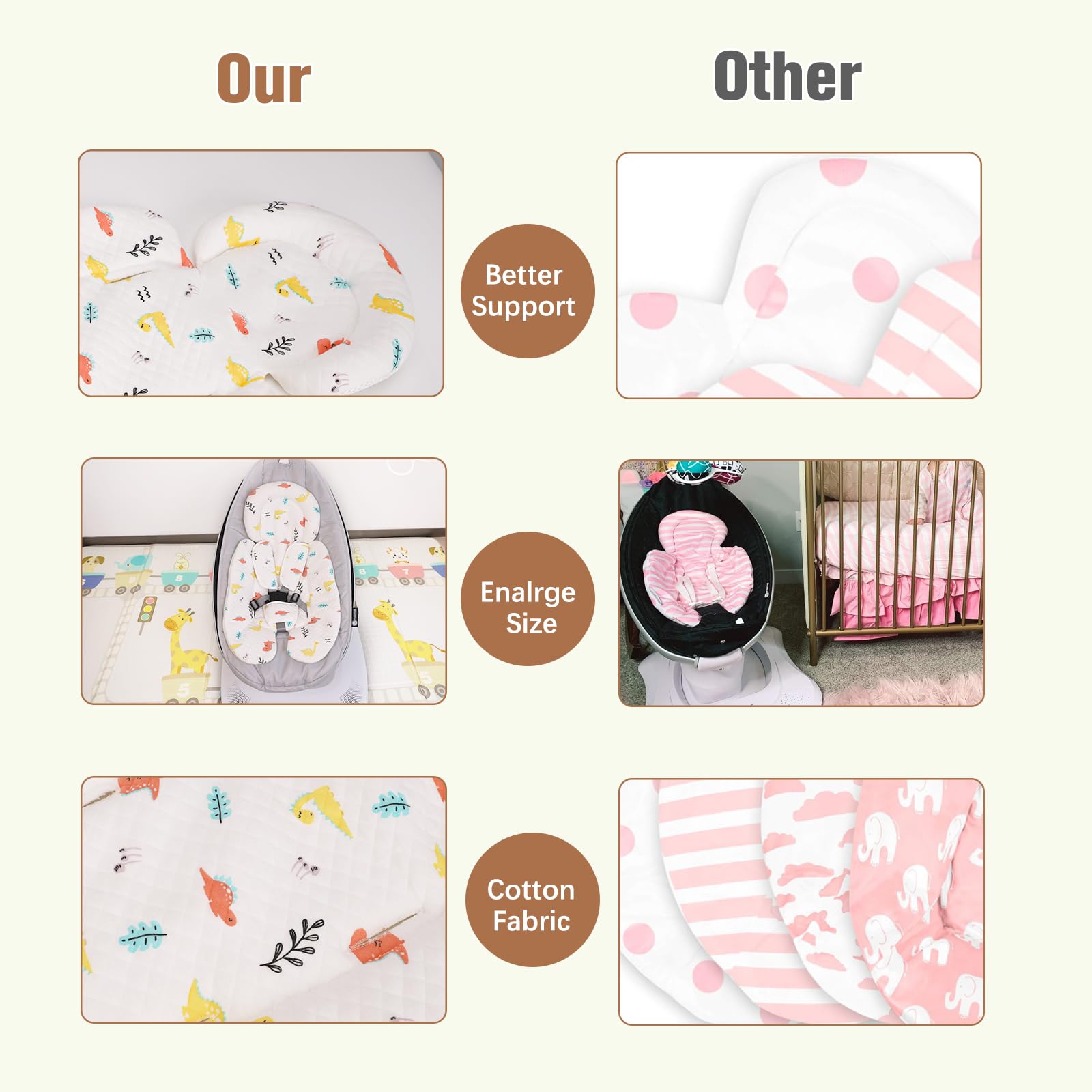 vocheer newborn insert universal compatibility highlights fit with MamaRoo and Graco swings