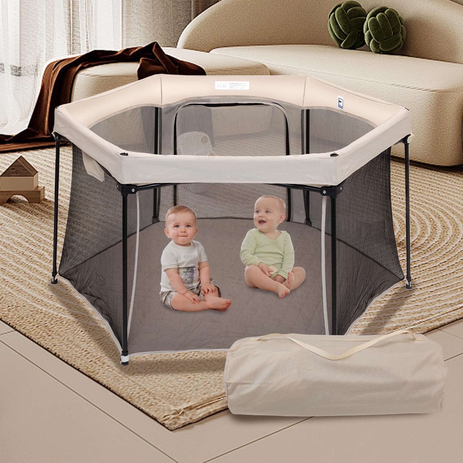 Vodipetko baby playpen 53x53-inch khaki creating a spacious safe play area