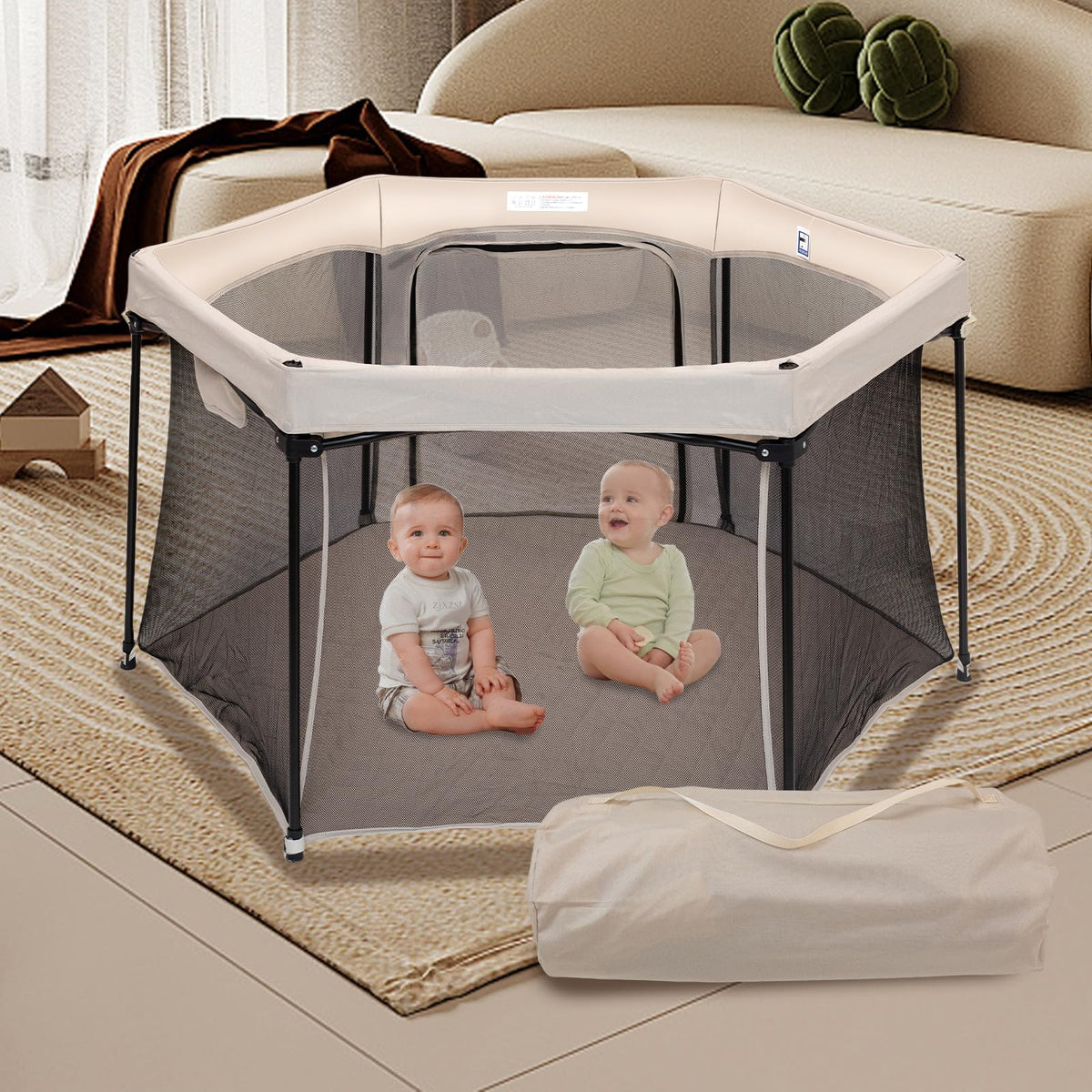 Vodipetko baby playpen 53x53-inch khaki creating a spacious safe play area