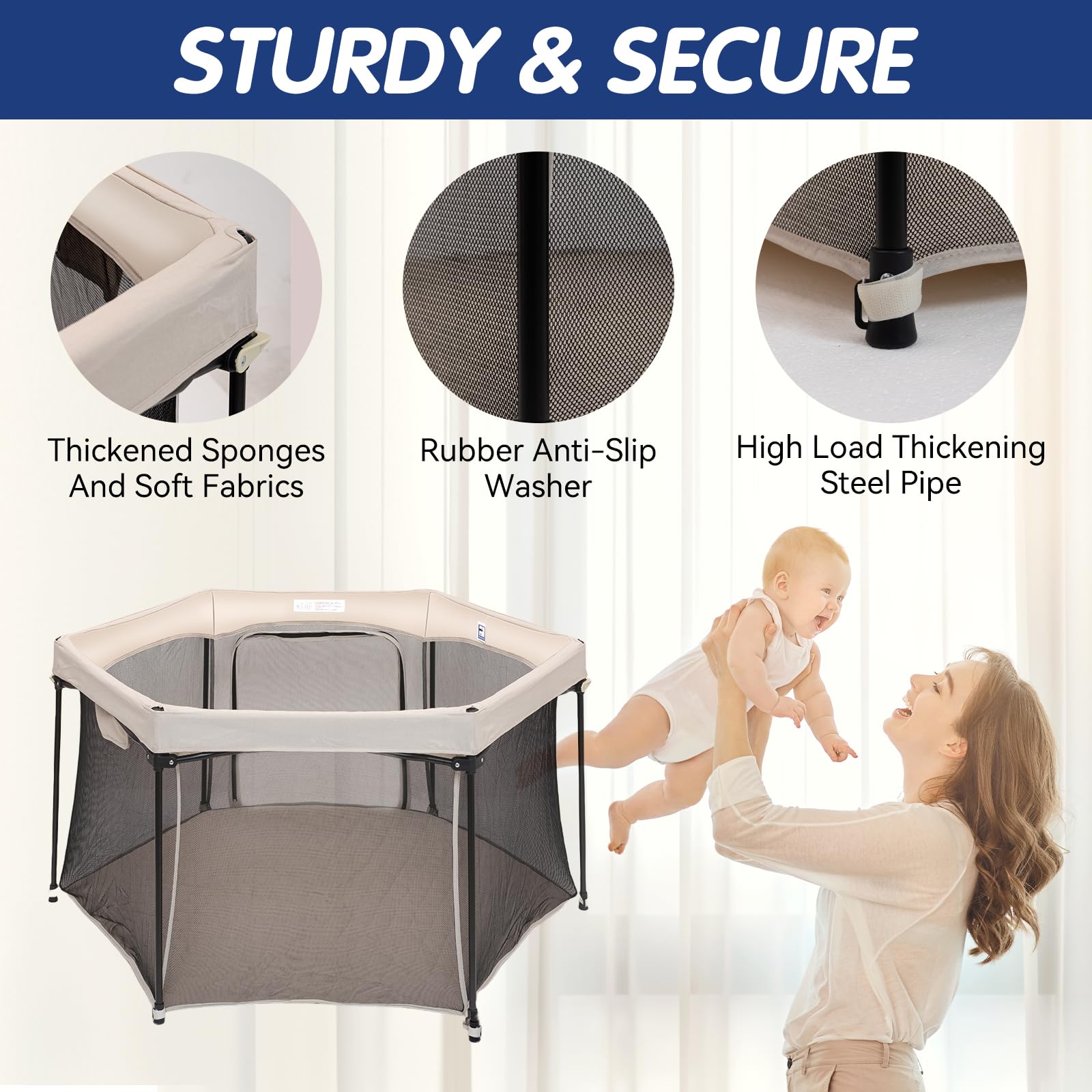 Vodipetko large playpen area supports crawling and standing practice