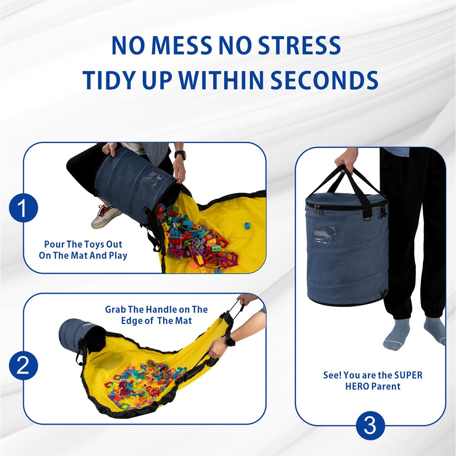 Vogano foldable storage bin blue features quick collapse for effortless packing
