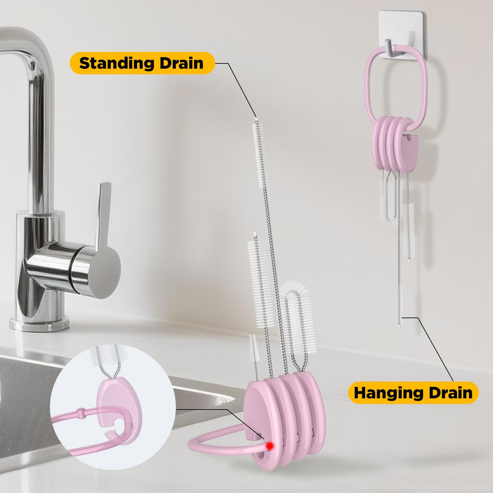 VOGOGE Baby Straw Brush Set stands or hangs to dry after use.