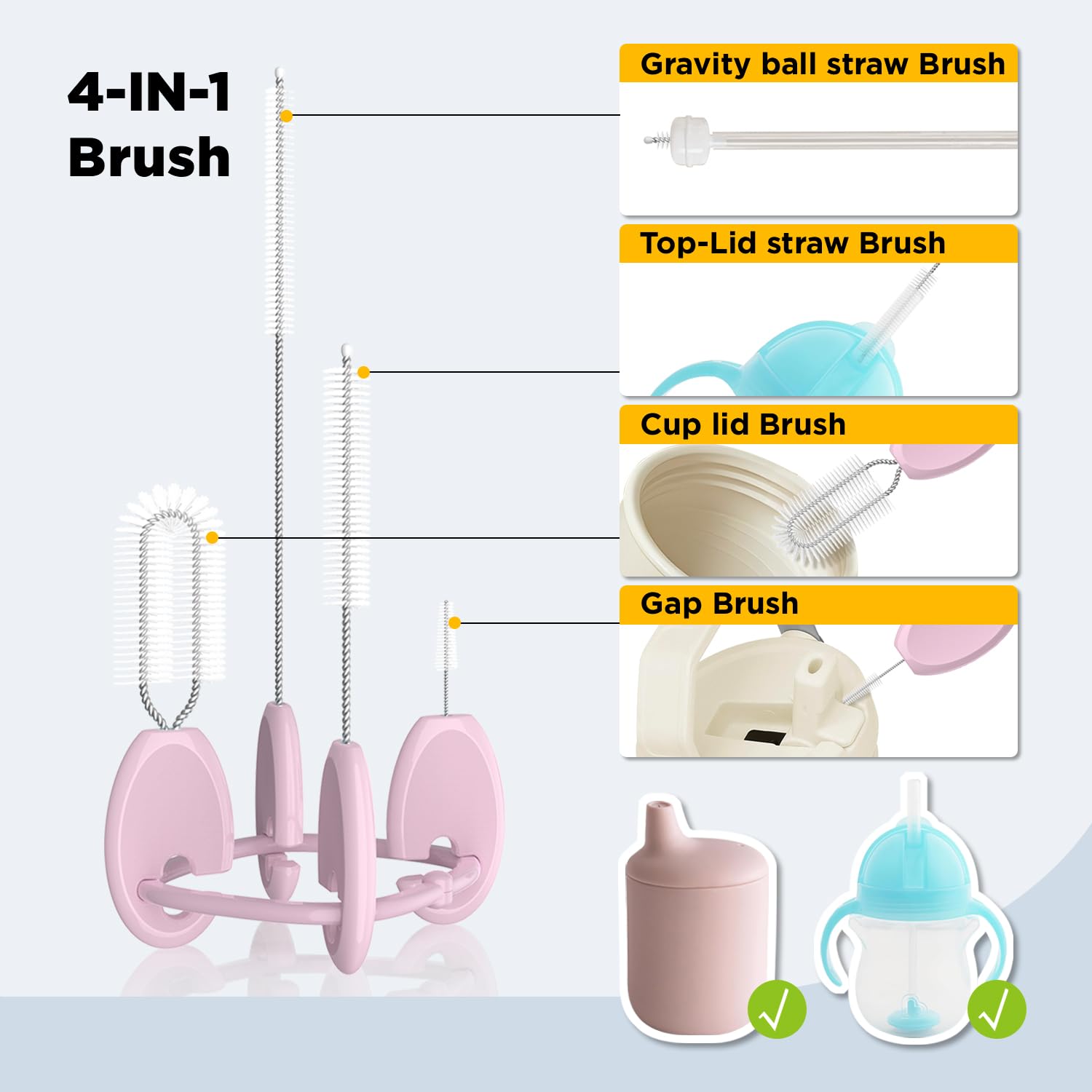 VOGOGE Baby Straw Brush Set straw brush closeup highlights flexible bristles.