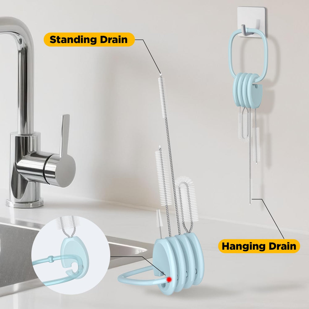 Clip-storage with key ring keeps all VOGOGE brushes together.