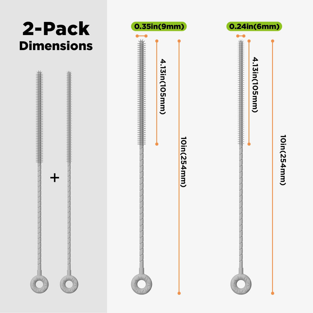 VOGOGE straw cleaner shows a 10-inch length for deep cleaning inside long straws.