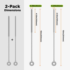 VOGOGE straw cleaner shows a 10-inch length for deep cleaning inside long straws.