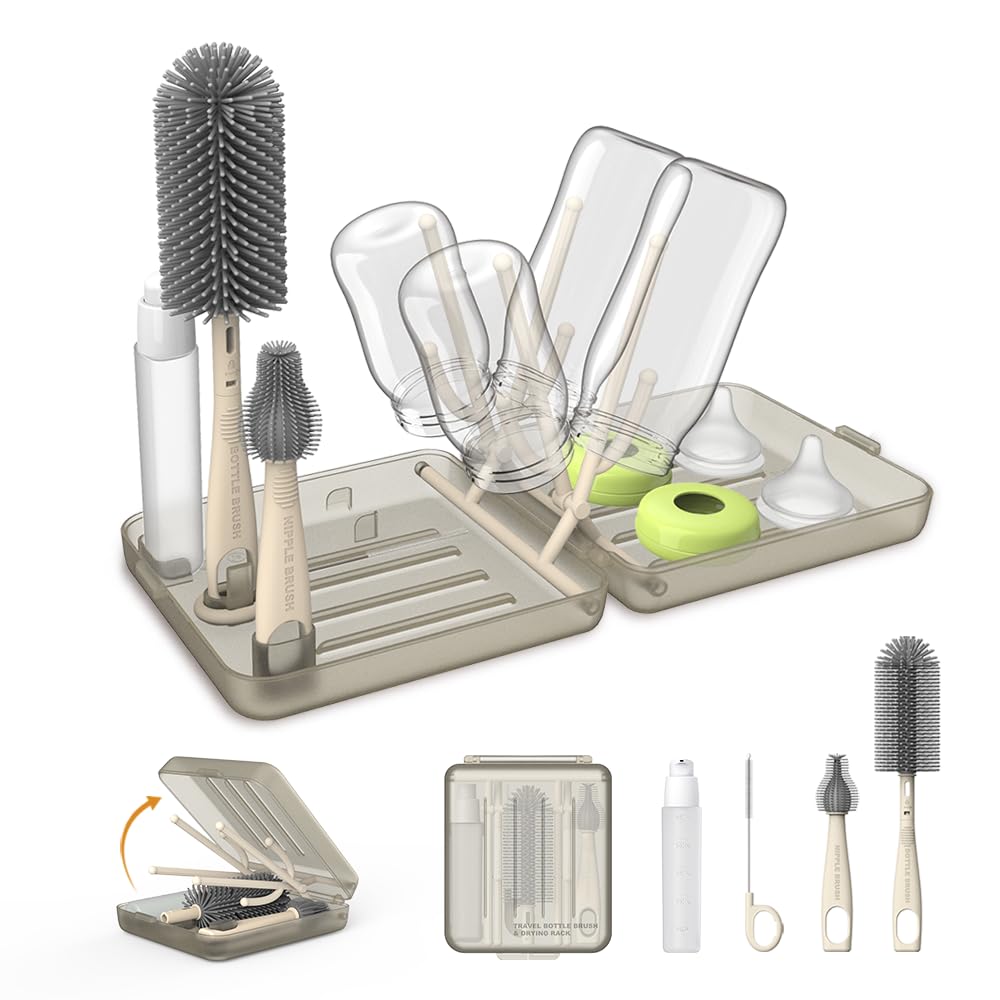 VOGOGE travel bottle cleaner kit case open; quick on-the-go bottle cleaning solution.