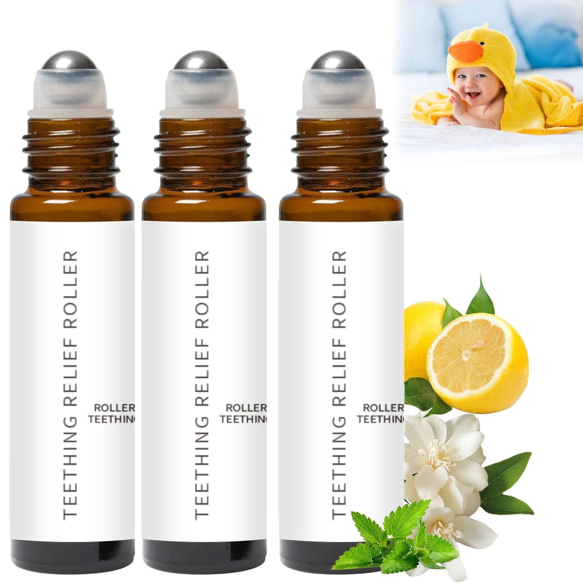VOGUZY Velaria teething roller set pack-shot suggests natural relief for teething babies