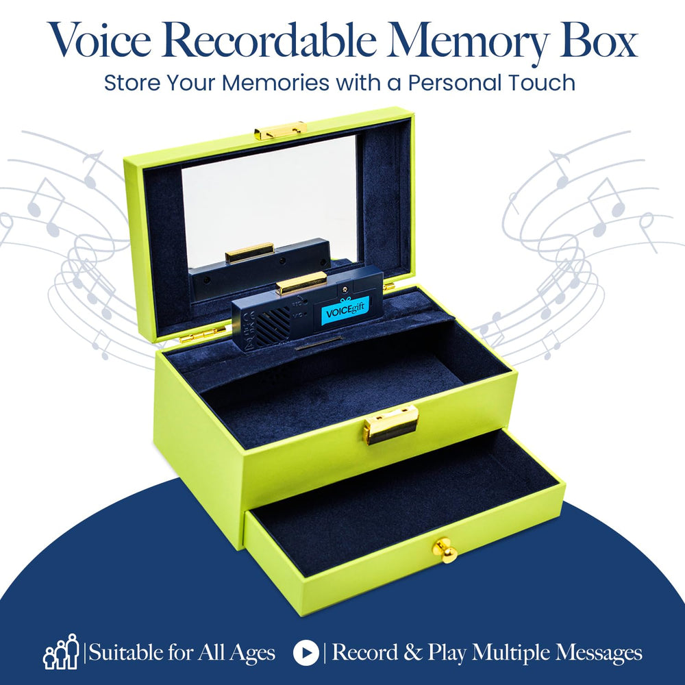 VoiceGift memory box green removable recorder enables easy voice message recording