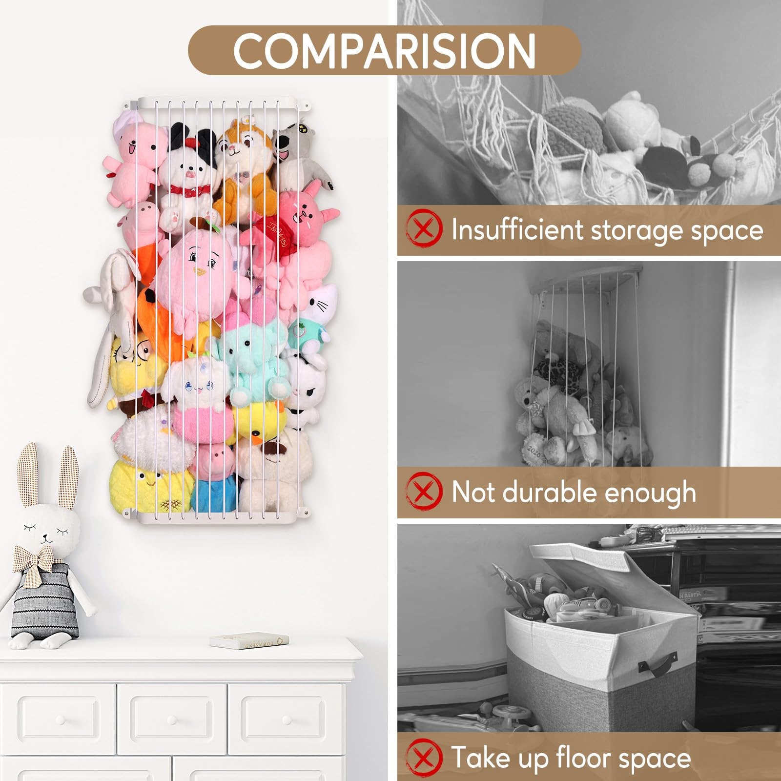 Volepet large toy organizer with deep pocket stores 30+ plush toys neatly.
