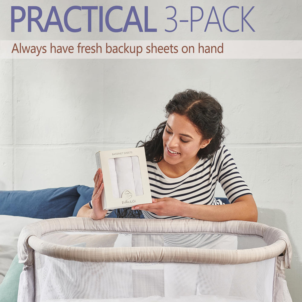 VOLHA & CO bassinet fitted sheet 3-pack for easy sheet rotation