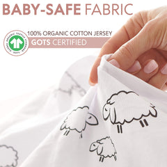 VOLHA & CO oval-fit sheet close-up, gentle touch for baby comfort.