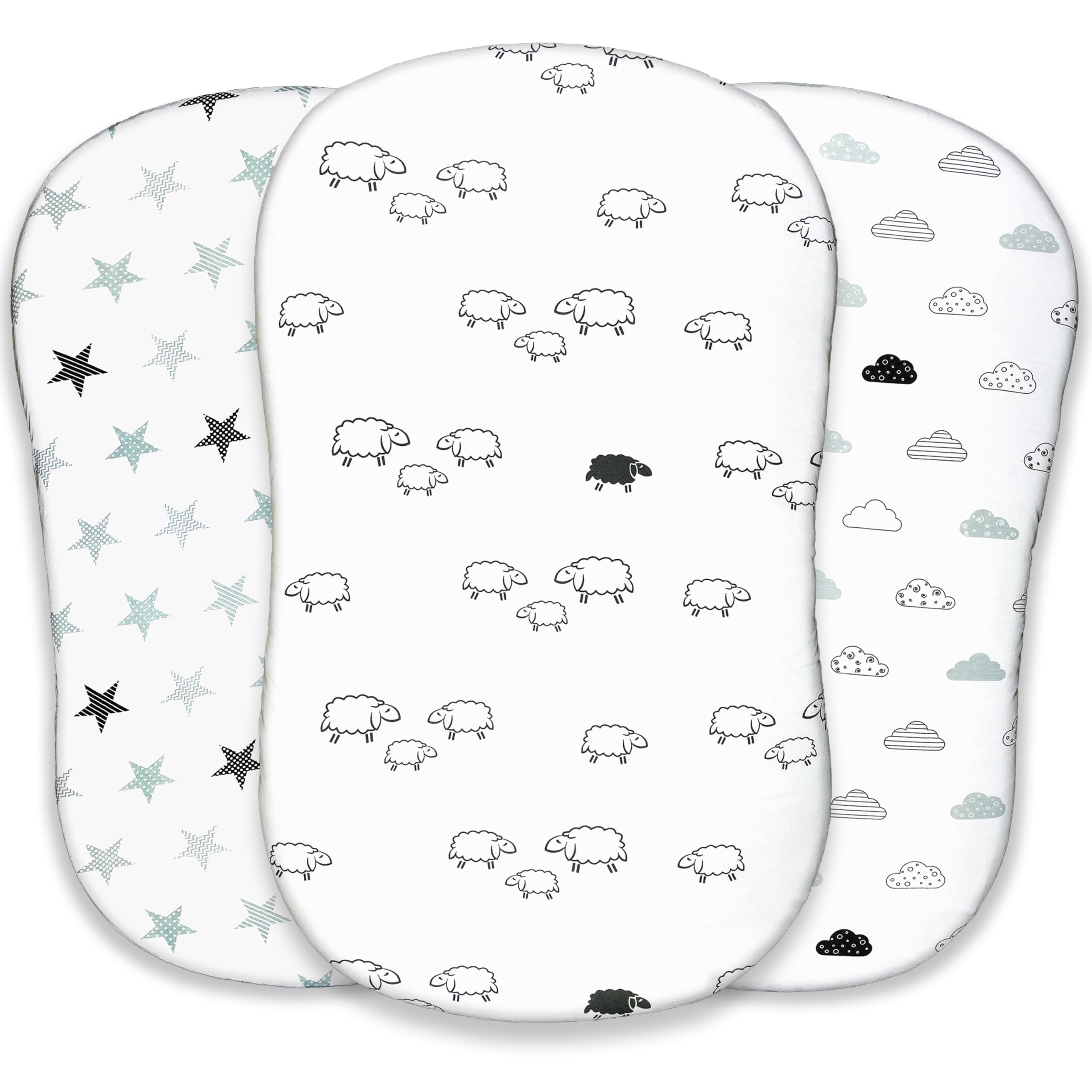 VOLHA & CO bassinet sheets pack universal-fit view, compatible with Halo Bassinest Swivel Sleeper.