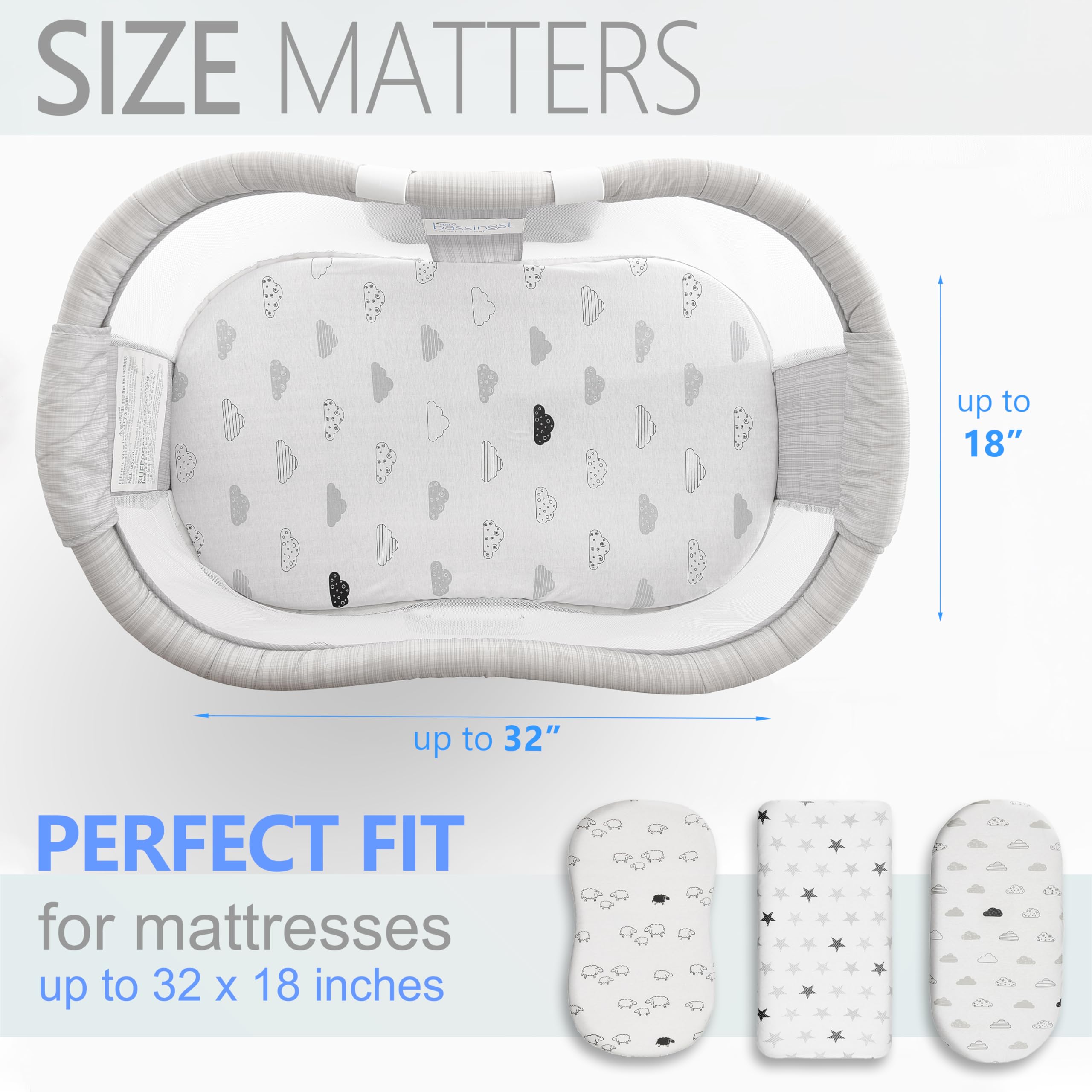 VOLHA & CO rectangular-fit sheet on Halo Bassinest Swivel Sleeper, snug sides reduce shifts.