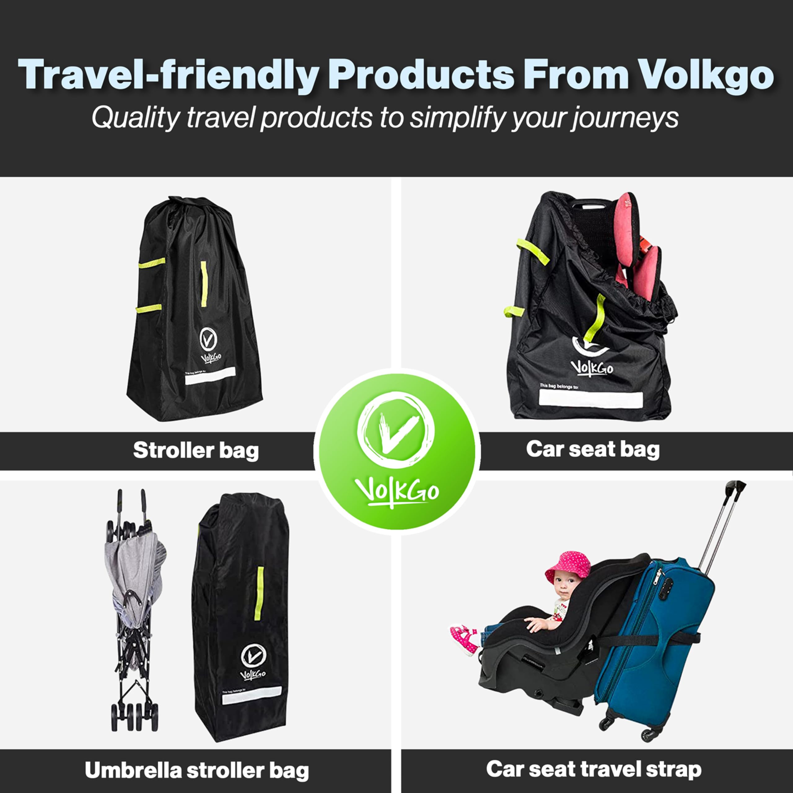 V VOLKGO padded shoulder strap enhances comfort during long terminal walks.