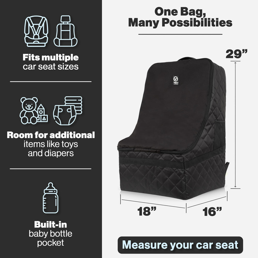V VOLKGO universal-fit car seat travel bag fits infant and booster seats including Graco models.