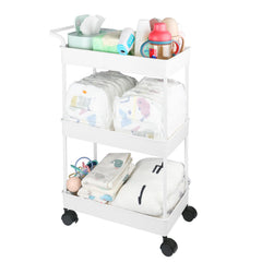 Volnamal baby diaper caddy 3-tier tray holding diapers and wipes for easy changes.