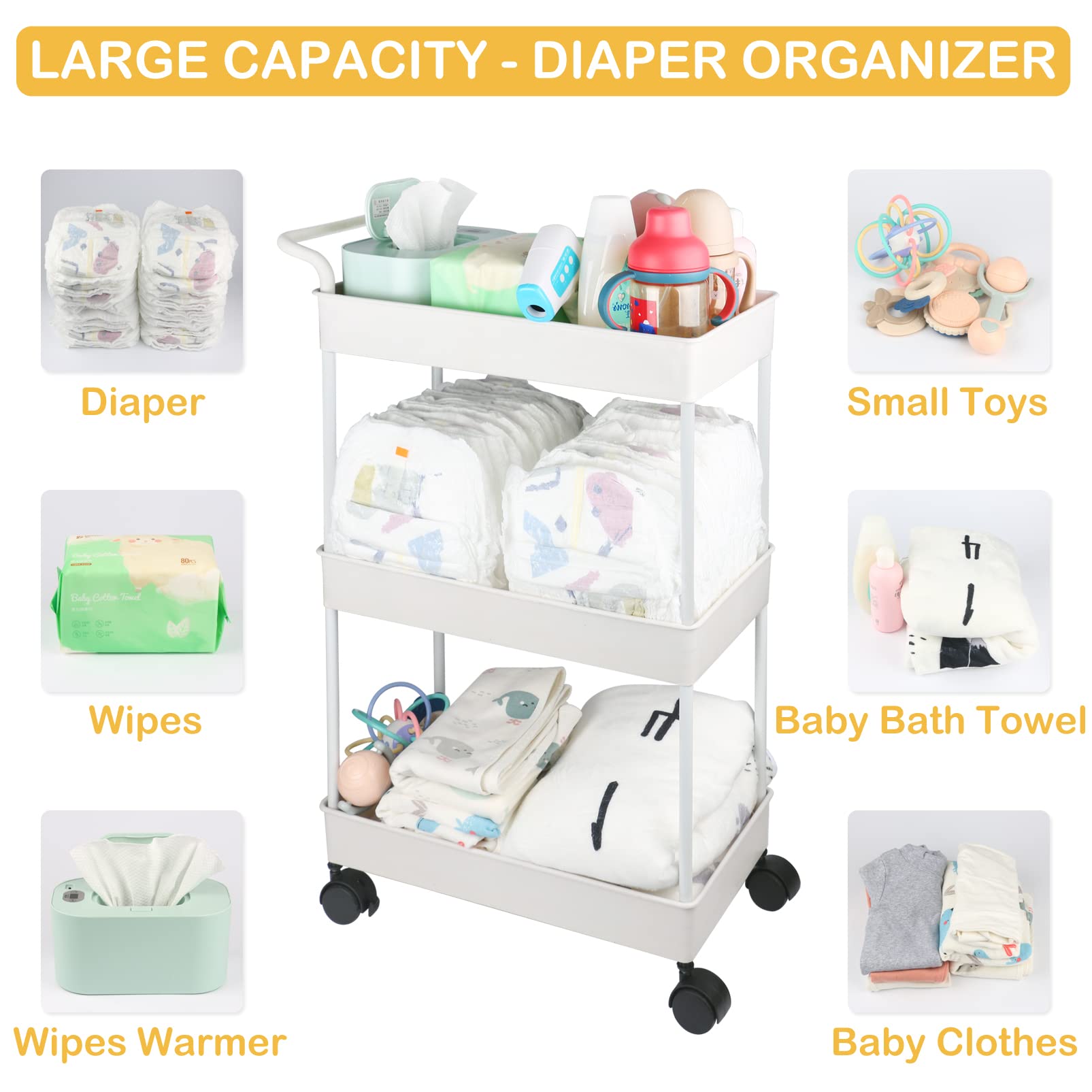 Volnamal caddy placed beside changing table keeps essentials within reach.
