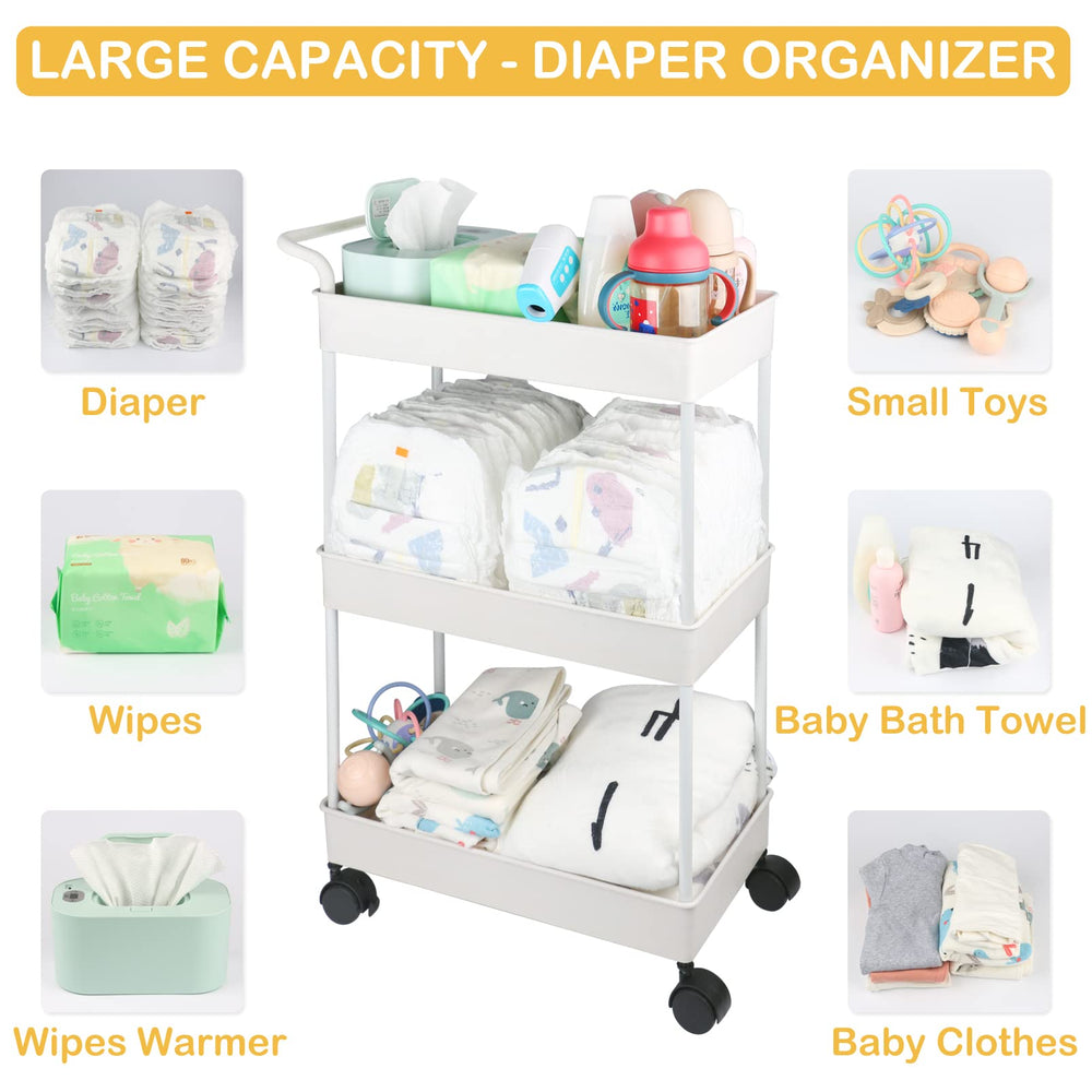 Volnamal caddy placed beside changing table keeps essentials within reach.
