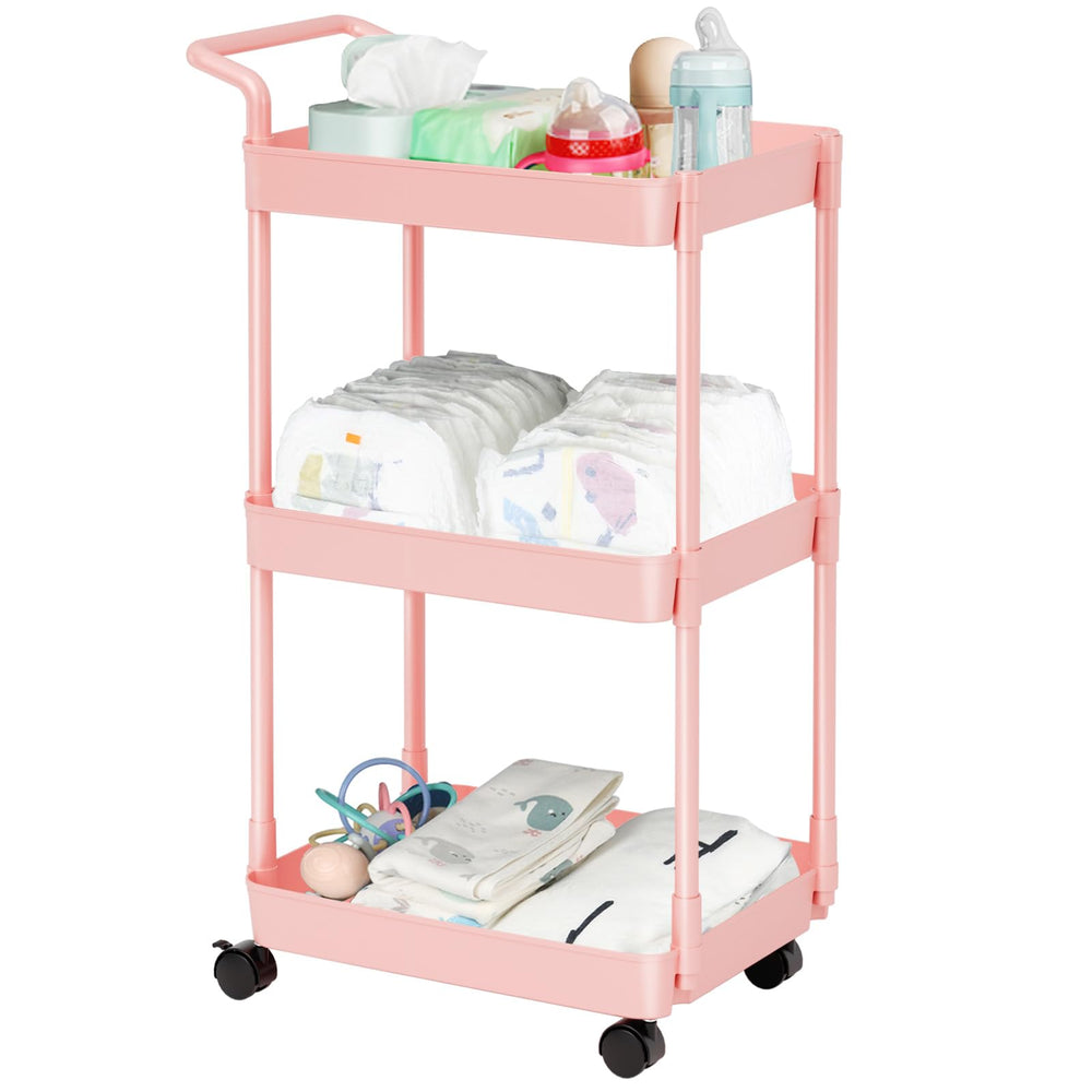 Volnamal baby diaper caddy pink front view for quick night time diapering access