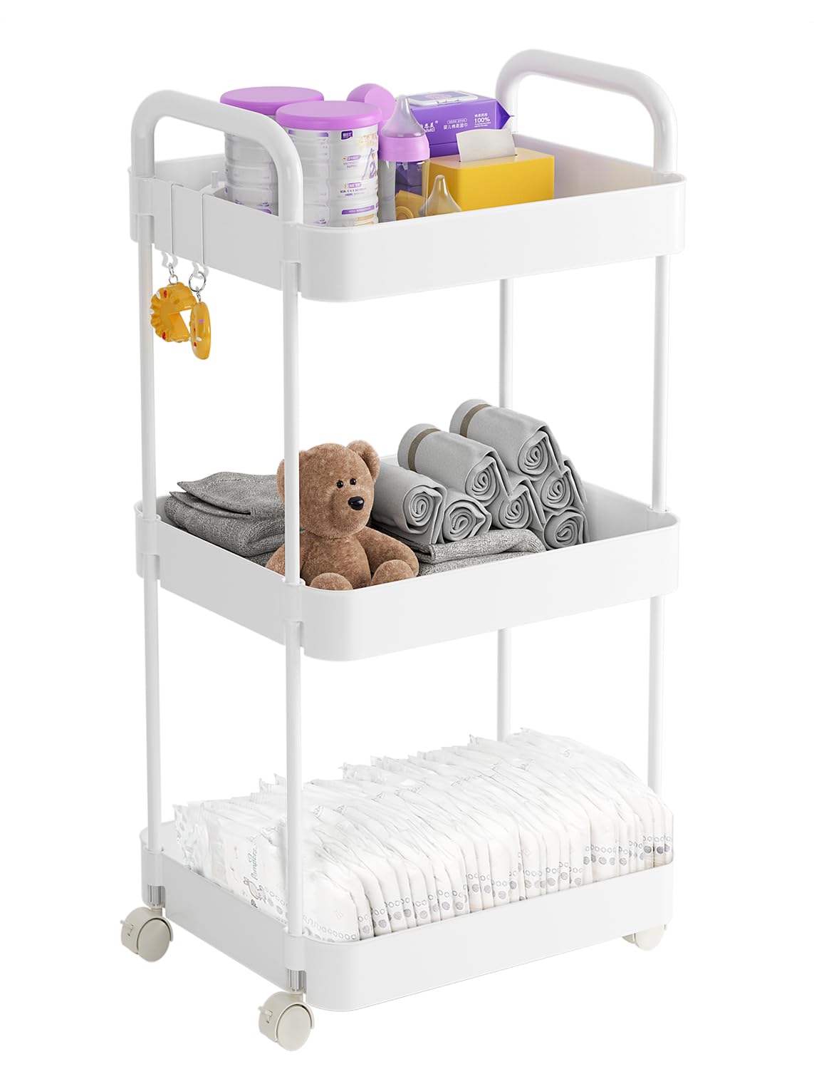 Volnamal diaper caddy organizer 3-tier cart keeps nursery essentials within reach.