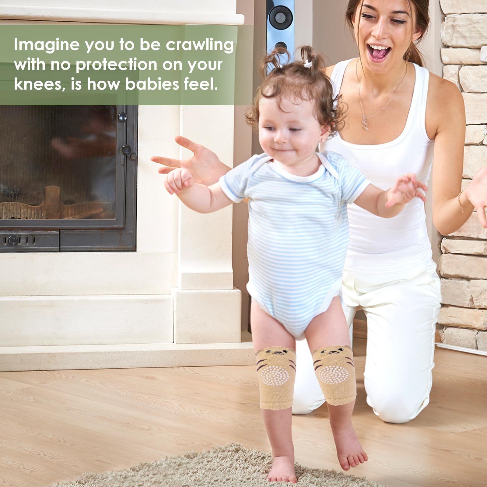 VOLSION knee pads absorb impact on hardwood floors for safer first steps.
