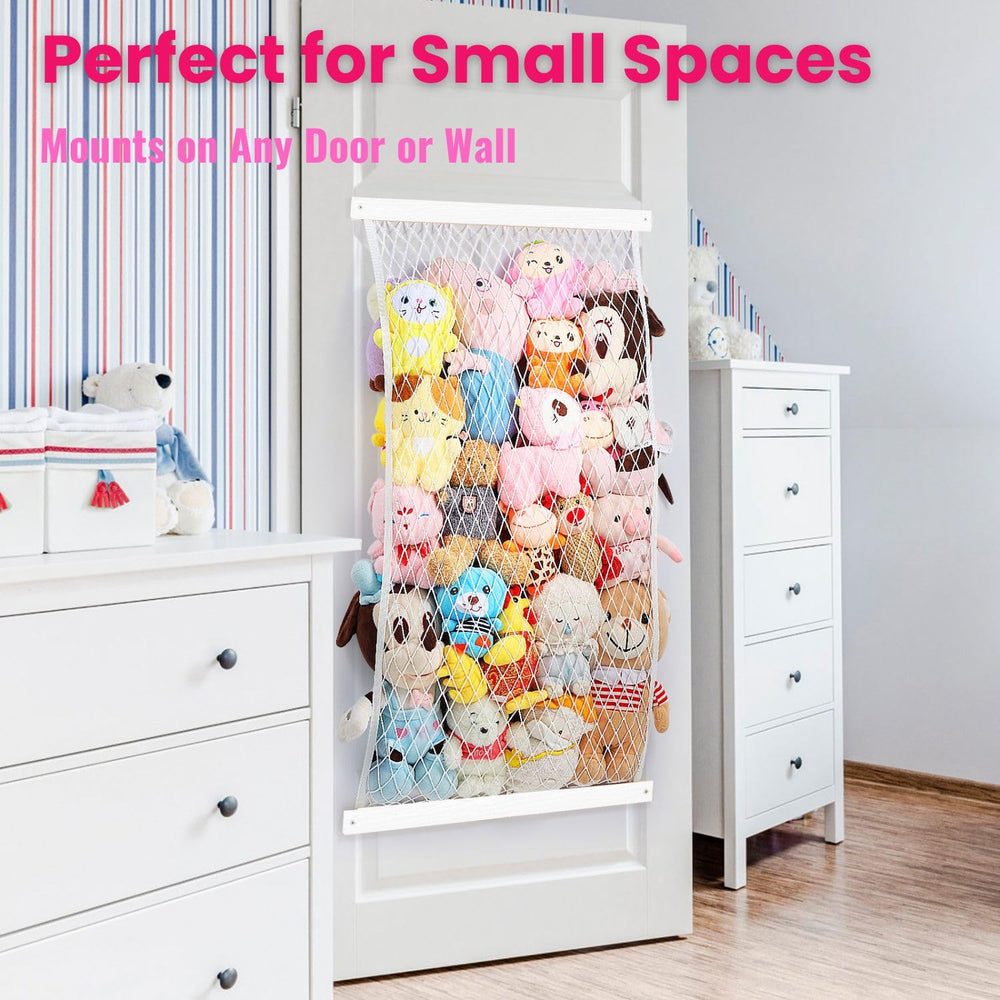 VOMELON child-safe plushie-organizer promotes tidy play areas and safe storage.