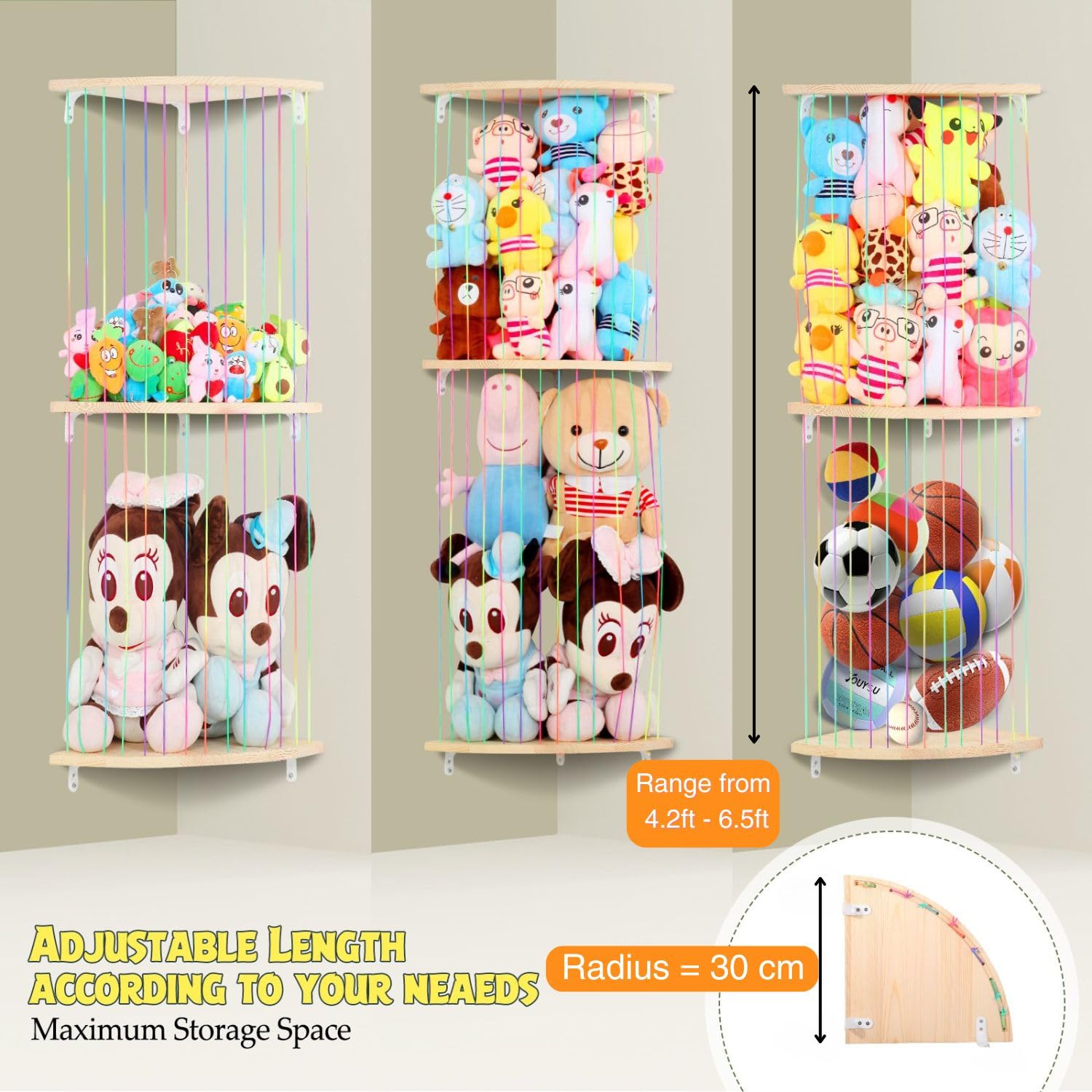VOMELON corner wall hanging net showcases plush display while saving floor space