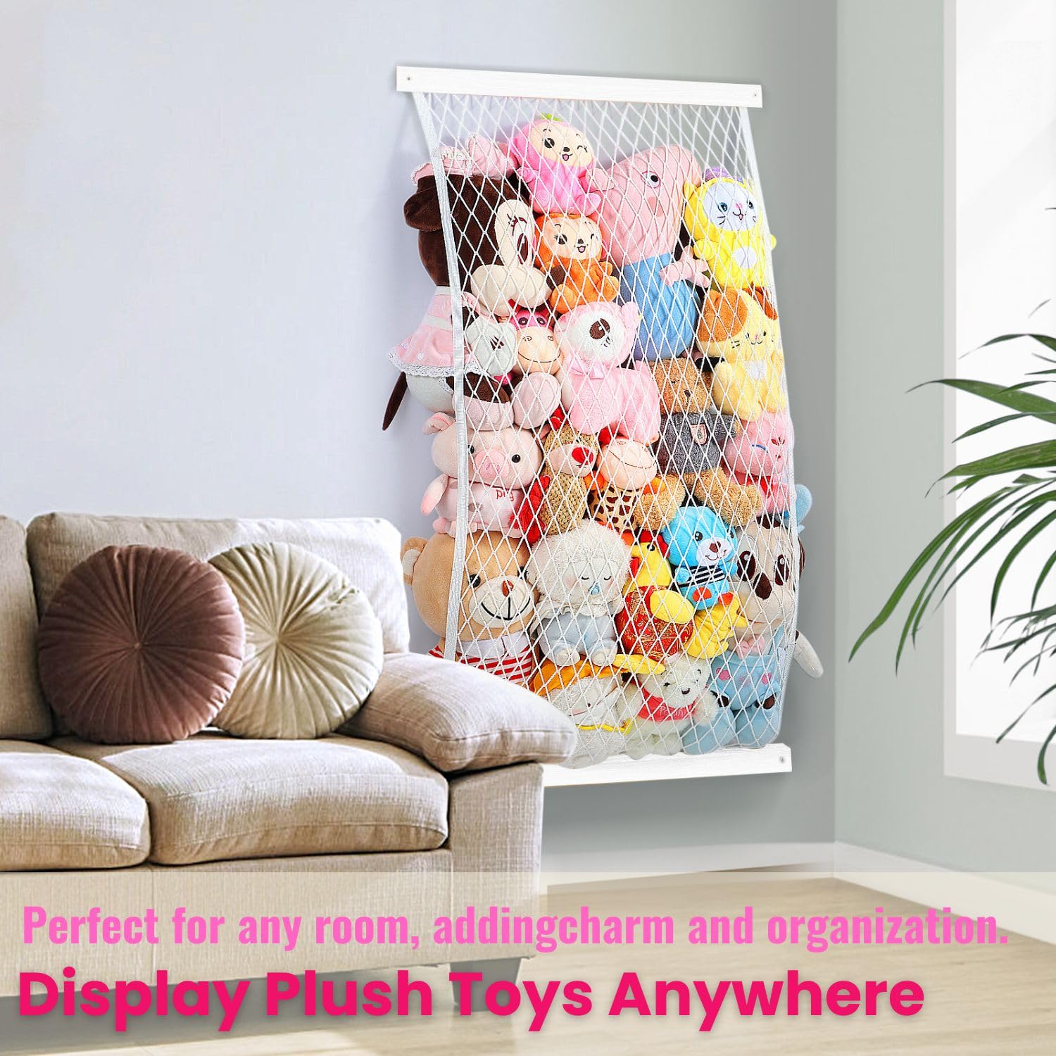 VOMELON decorative plush-net brings playroom charm while staying tidy.